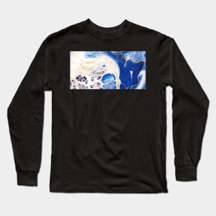 Marble Abstract Blue and White Art Long Sleeve T-Shirt